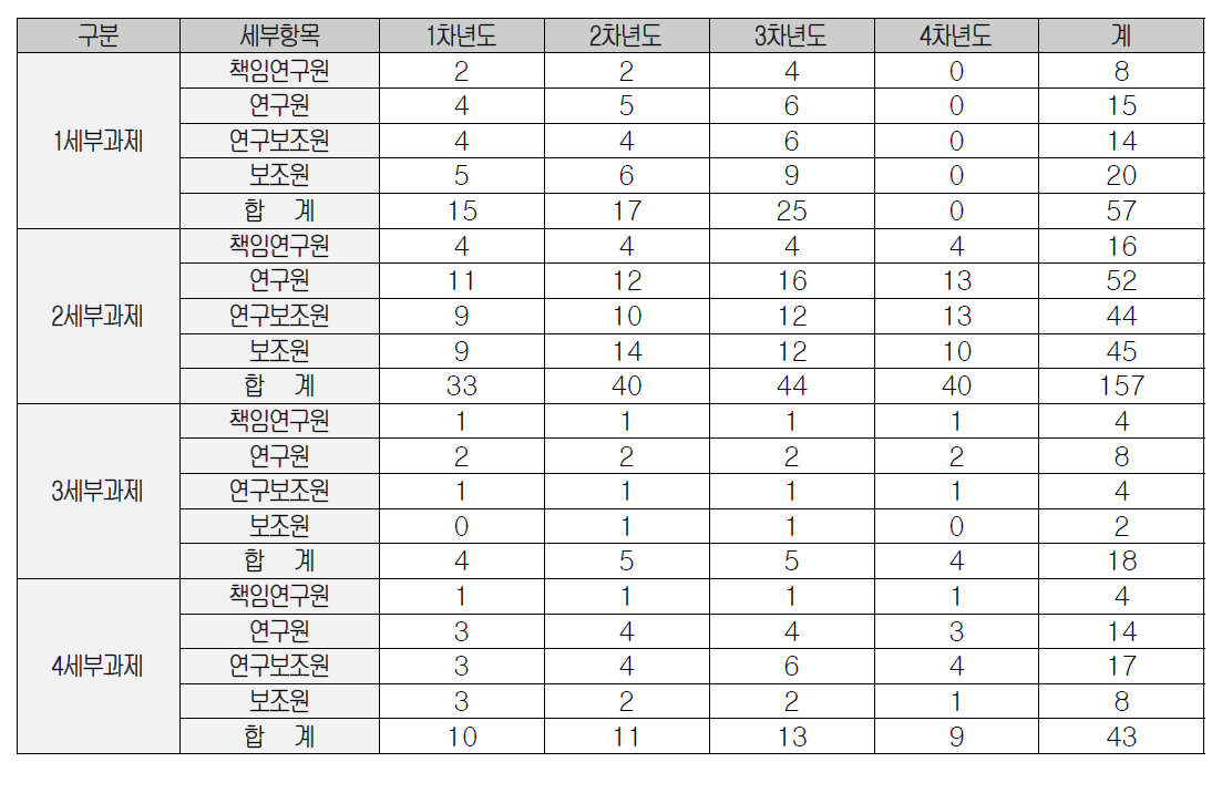 세부과제별 인력투입계획