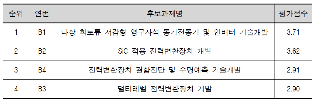 우선순위 평가결과(첨단 추진장치 분야)