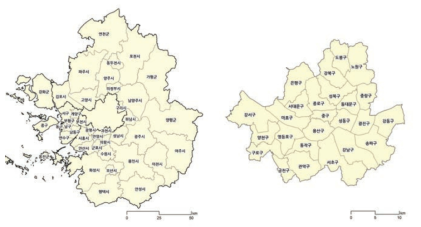 지역간 주택거래 분석의 사례지역(수도권)