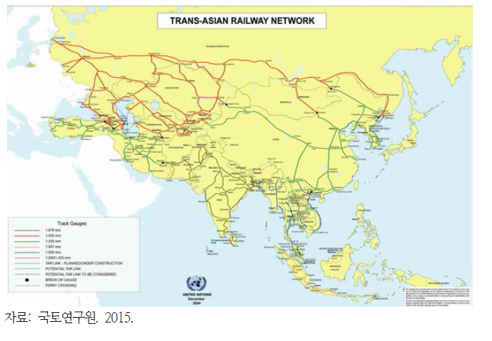 아시아 횡단철도망(TAR) 노선도