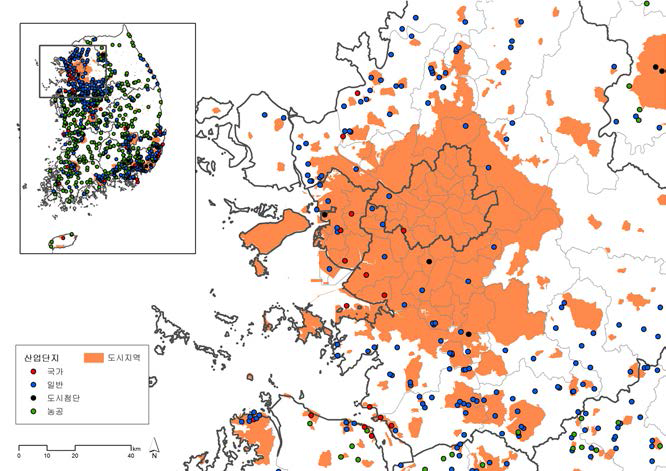 ‘도시-비도시 지역’간 입지패턴 분석