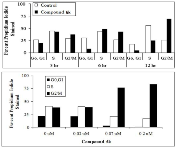 Cell cycle distribution of MDA-MB-231 cells after treatments with compound 6k.