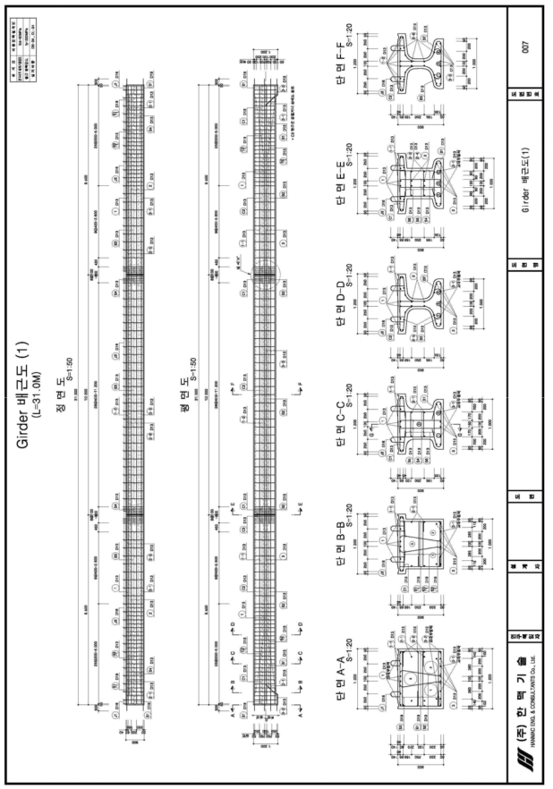 실물실험체(L=30.0m) 거더 배근도 (1)