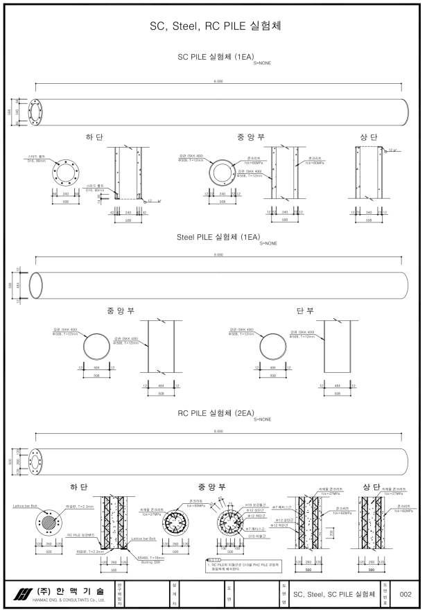 SC, Steel, RC Pile 실험체 일반도