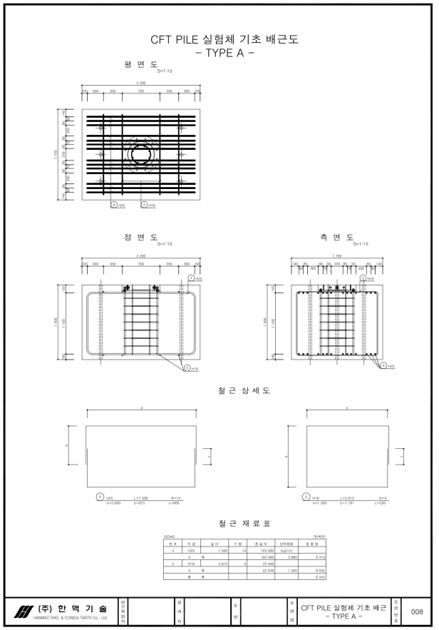 CFT Pile 실험체 기초 배근도 (Type A)