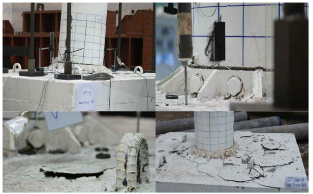 CFT말뚝의 두부보강장치 (Type A – 볼트 이음식, P = 0kN)의 파괴 양상