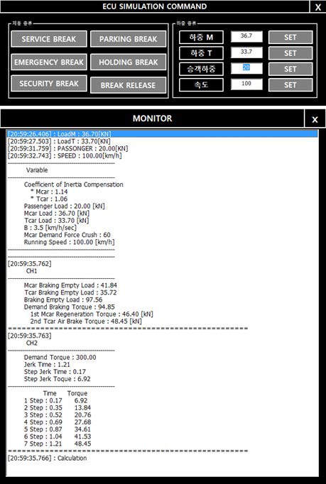 비상제동(조건 : 승객하중 20 KN / 차량속도 100 Km) 시뮬레이션