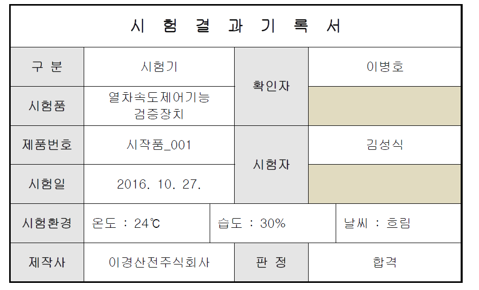 시험결과 기록서