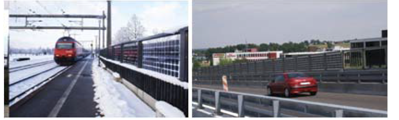 독일의 철도 및 도로변 양면 태양광 방음벽