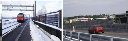 스위스 철도 선로변 및 도로변 양면 태양광 방음벽