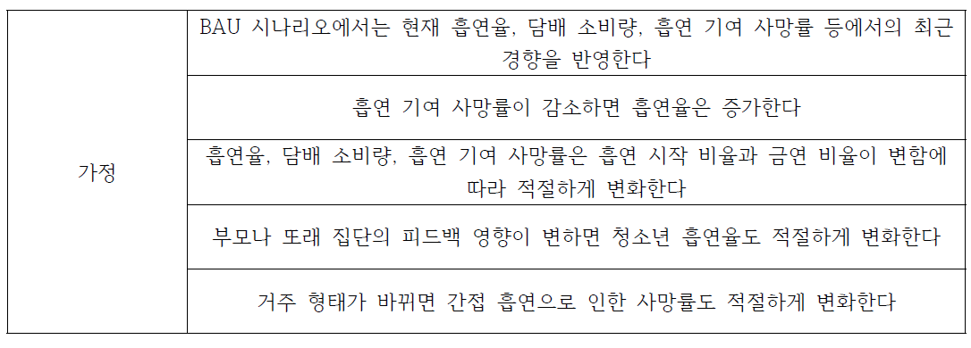 뉴질랜드 흡연 인구 시스템 다이내믹스 모델의 가정