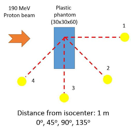 isocenter 1 m 지점에서의 측정 개략도