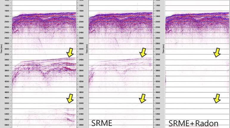 Stack section after applying SRME and radon filter sequently in deep sea.