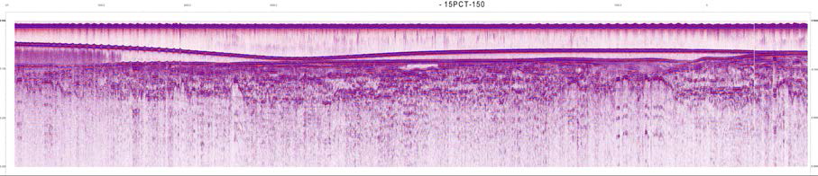 Sparker seismic profile of line 15PCT-150 showing acoustic turbidity in the paleo channel