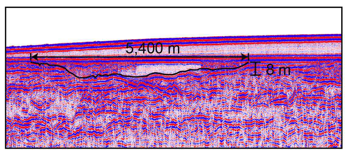 Sparker profile showing over 5,000 m paleo-channel