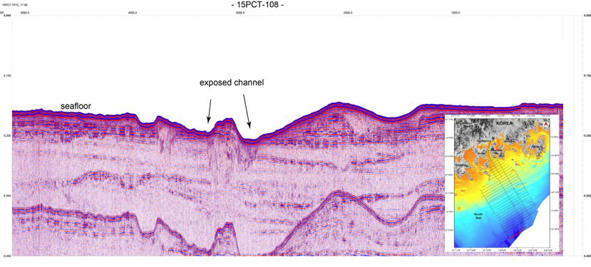 Sparker profile of 15PCT-108 showing exposed paleo-channel