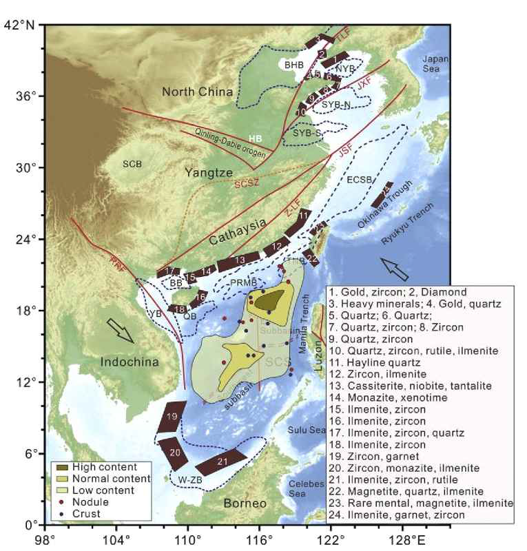 Marine placer deposits in the China seas