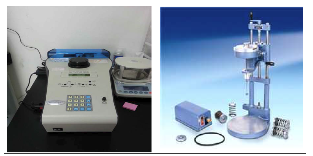 Pycnometer measuring density(left) and vane apparatus measuring shear strength(right)