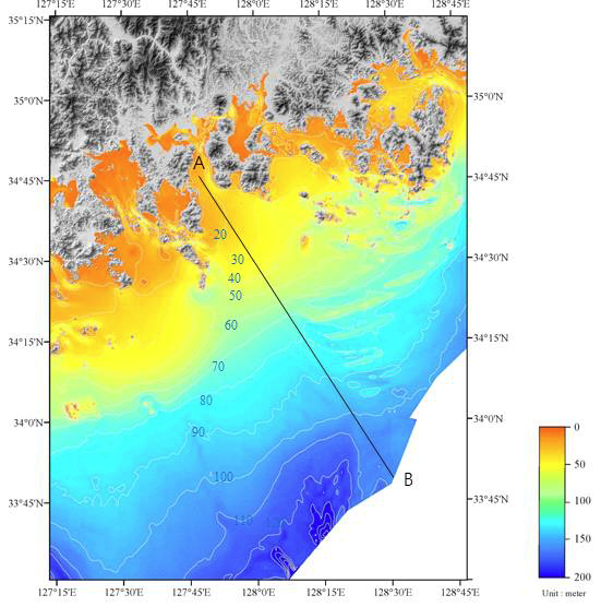 High resolution bathymetric map in study area