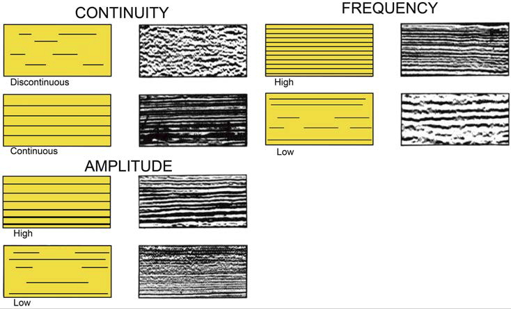 Reflection attributes used in seismic facies analysis