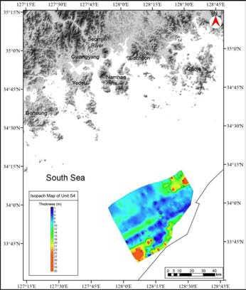 Isopach map of unit S4. The thickest of unit S4 (> 15 m) occurs along the southern part of the study area. Contour interval in meters