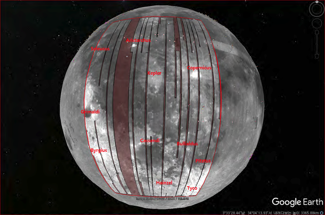 Study area on GoogleEarth(Moon) Map