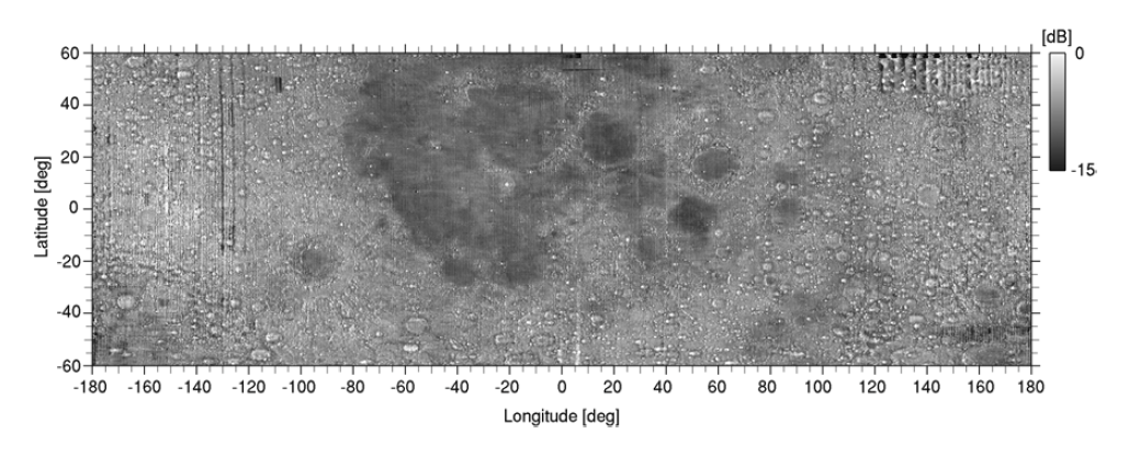 LRS-SAR image surface projection of westward illumination. The pixel size of the image is  ×