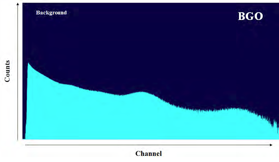 BGO를 이용한 실험실 백그라운드를 측정을 통해 얻은 감마선 스펙트럼.
