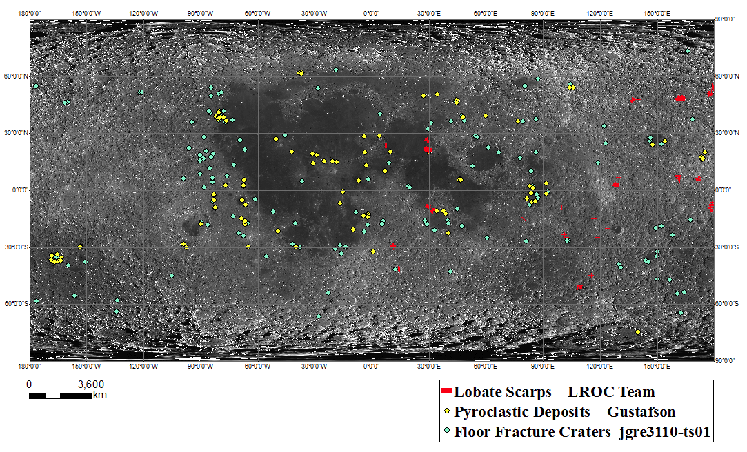 Lunar Lobate Scarps, Pyroclastic Deposits, Floor Frature craters