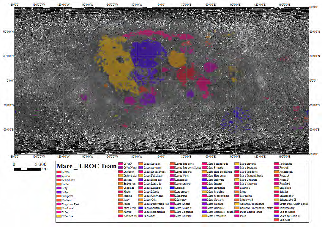 Lunar Maria and other area list (LROC Team)