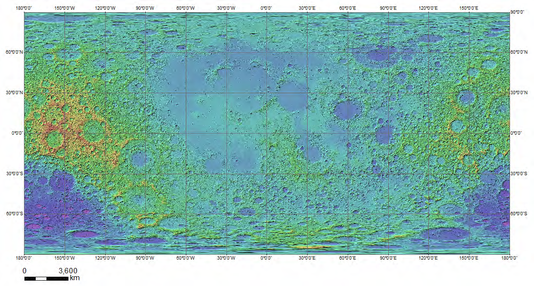 Lunar Topography map (LRO LOLA Clrshade)