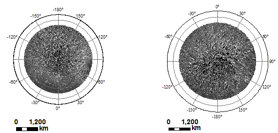 Lunar Stereographic North & South_pole (WAC morphology)