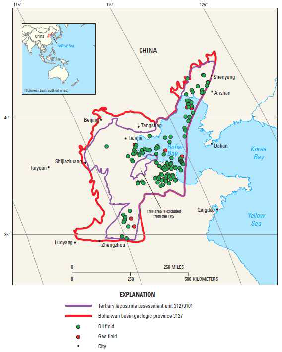 Shahejie-Shahejie/Guantao/Wumishan 석유시스템의 제3기 호수 유망 그룹의 분포.