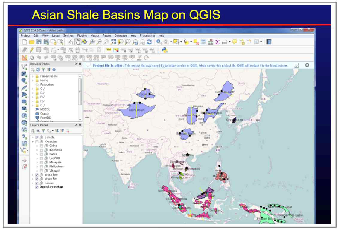 Sample of Asian Shale Basin Map, based on QGIS.