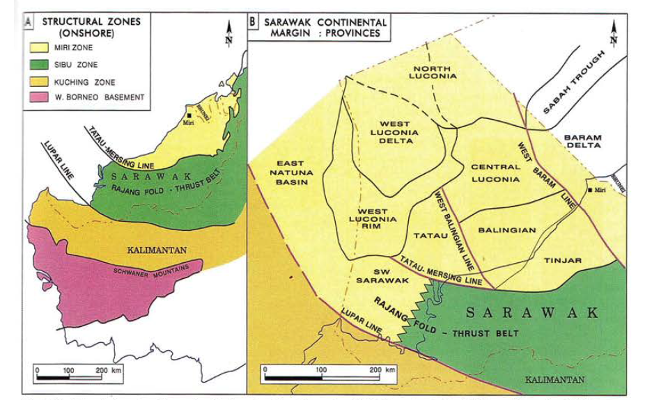 Tectonic elements of Sarawak and adjacent continental margins