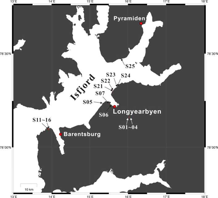 Location map of source rock samples for hydrocarbon in the Svalbard.
