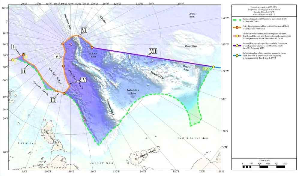 Submitted outer limit of Russian continental shelf in the Arctic Sea.