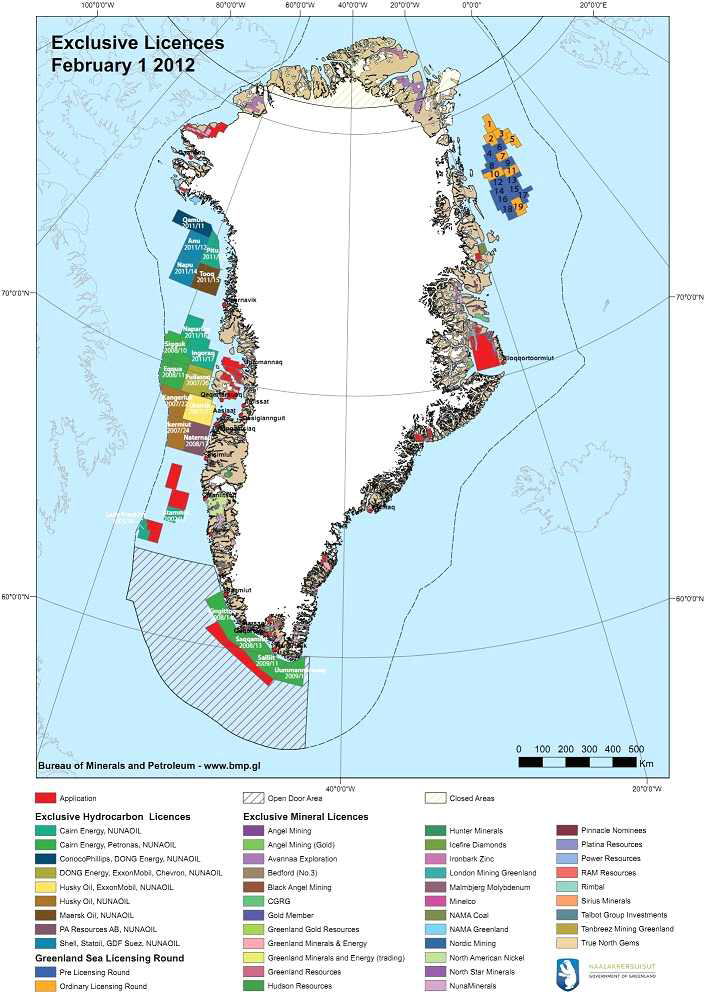 Greenland licenses for developing mineral resources.
