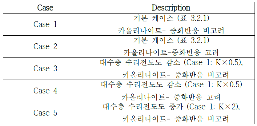 산누출 거동의 민감도 분석을 위한 모델 케이스