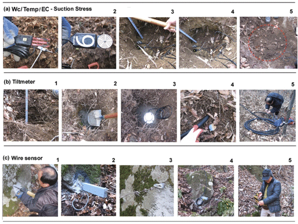 각 센서를 토층지반에 설치하는 과정