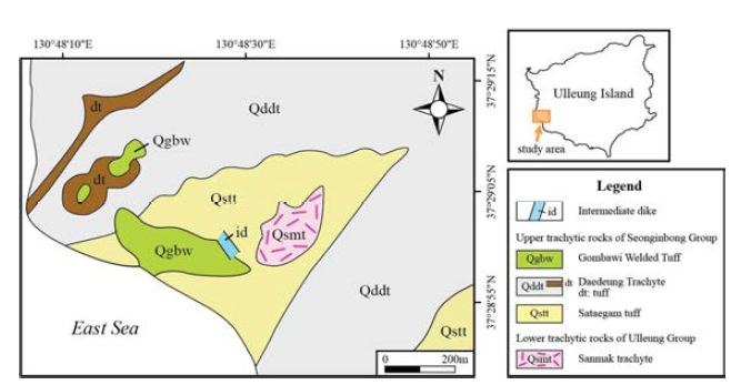 Geological map of the study area modified from the Hwang et al.(2012). The area studied is marked as a star