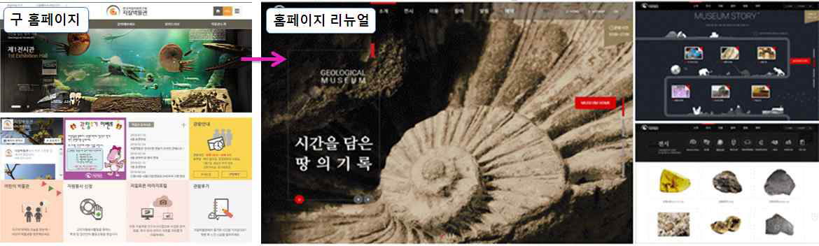 국문홈페이지(http://museum.kigam.re.kr)의 개편 전후