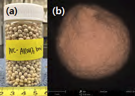 K-SSP 공정 회수 침전물을 이용한 PVC-Al-bead(a)와 광학현미경 48배 확대(b) 사진