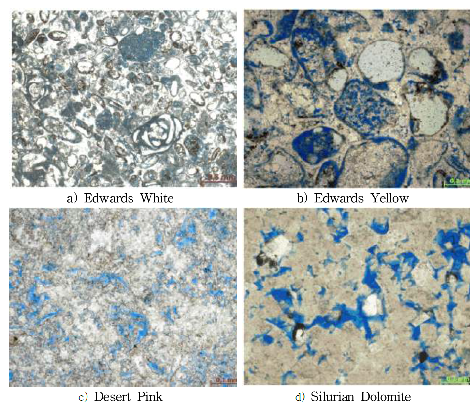 탄산염 저류층 코어 박편을 통한 광학현미경 이미지