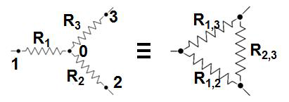 Star-delta transformation for an equivalent etwork of resistors