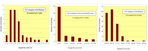 서캐나다 분지 근원암의 TOC 함량 히스토그램