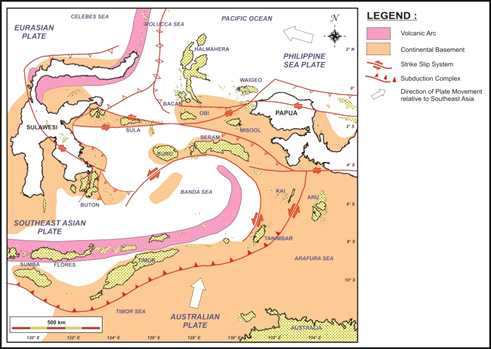 Map of the eastern Indonesia tectonic framework that formed as the results of the interaction of Eurasian, Australian and Pacific plates