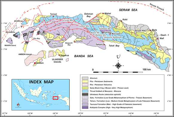 Geological map and structures distribution which develop over the Seram Island