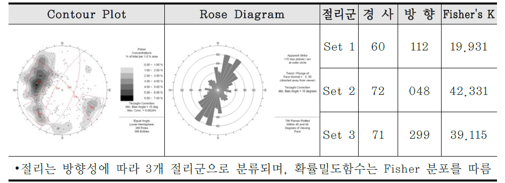 시추공 All Joint의 평사투영도 및 Rose Diagram