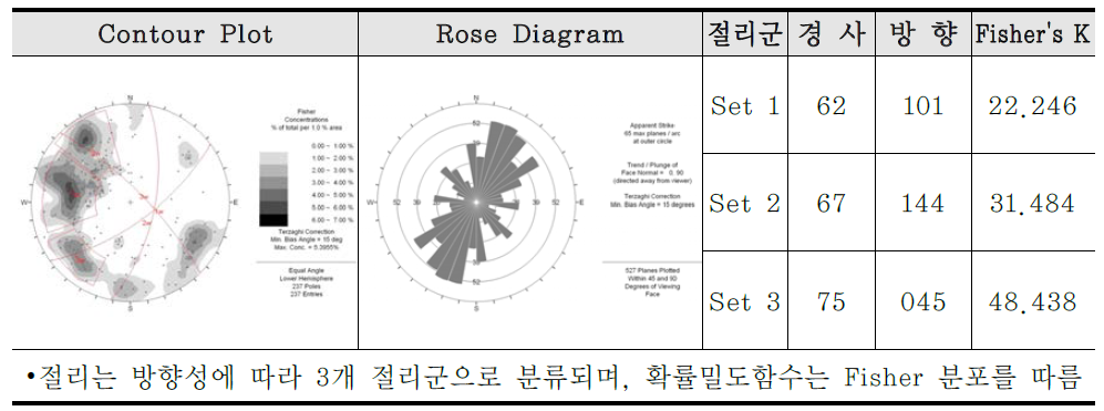 시추공 Conductive Joint의 평사투영도 및 Rose Diagram